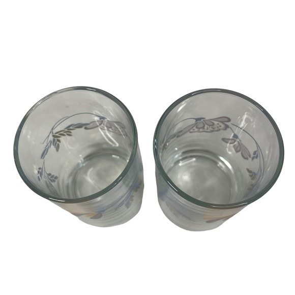 Vintage Libbey Crisa Floral Print Breakfast Juice Glasses Blue Pink 5 Oz 2 Set - Picture 5 of 11